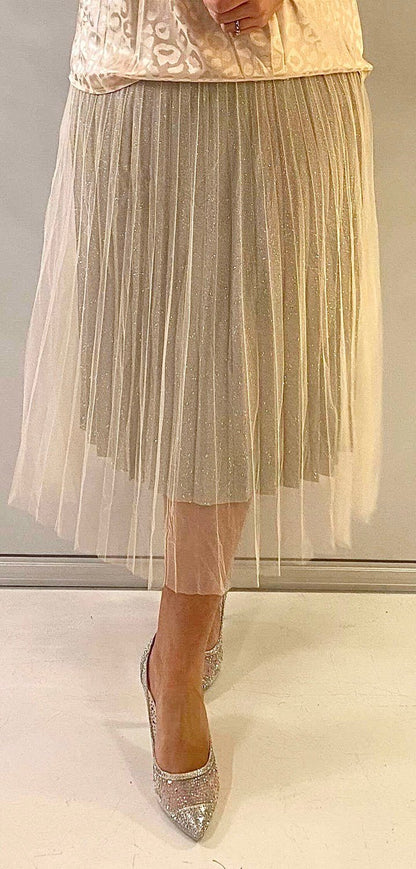 Tyl nederdel med glimmer - beige - Staun Denmark - Til hverdag og fest